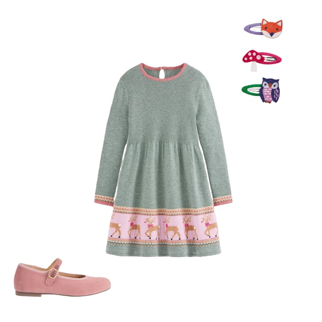 Fair Isle Knitted Dress-Eucalyptus Reindeer Fair Isle Boden UK