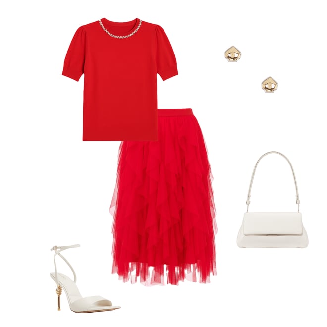 CeCe Tulle High Waisted A-Line Tiered Ruffle Flounce Midi Skirt - Main Image