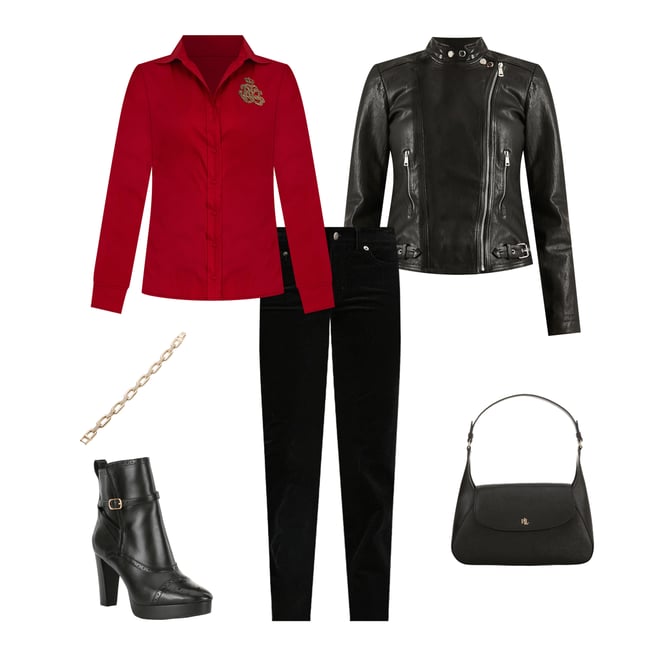 Lauren Ralph Lauren Lambskin Leather Long Sleeve Moto Statement