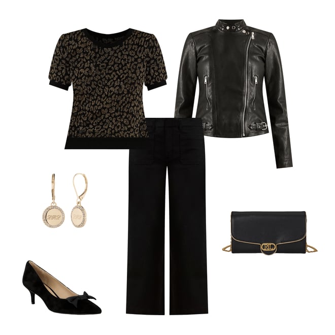 Lauren Ralph Lauren Lambskin Leather Long Sleeve Moto Statement