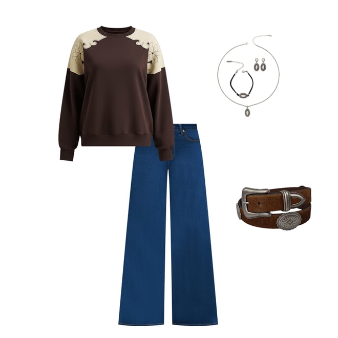 Wrangler x Lainey Wilson French Terry Crew Pullover in Brown