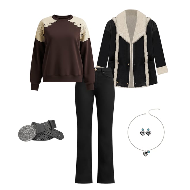 Wrangler x Lainey Wilson French Terry Crew Pullover in Brown