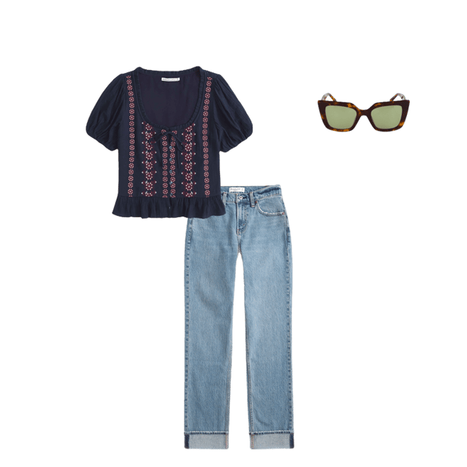 Embroidered Peplum Puff Sleeve Top