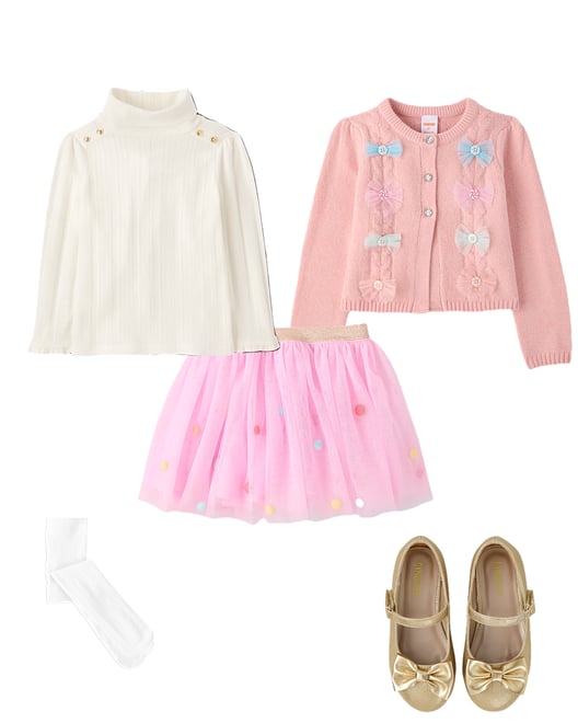 5th bundle featuring 4 items which compliment Girls Pom Pom Mesh Tutu Skirt