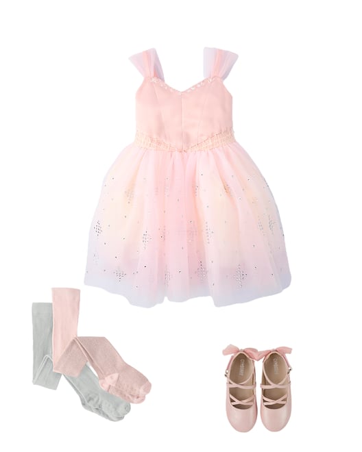 Girls Metallic Floral Fit And Flare Dress - Tiny Dancer - Freesia frost