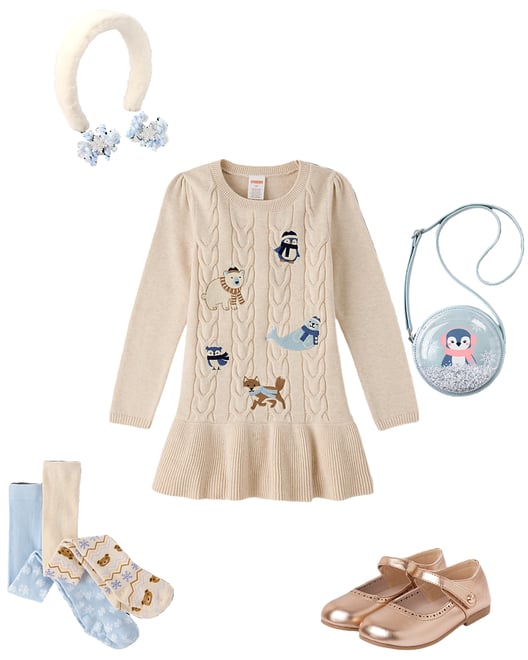 5th bundle featuring 4 items which compliment Girls Shakey Glitter Penguin Round Bag