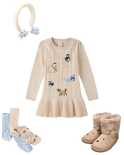 3rd bundle featuring 3 items which compliment Girls Embroidered Polar Animals Peplum Sweater Dress