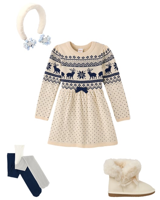 2nd bundle featuring 3 items which compliment Girls Reindeer Fairisle Sweater Dress