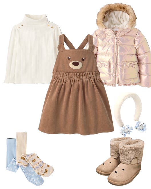 3rd bundle featuring 5 items which compliment Girls Applique Bear Corduroy Jumper