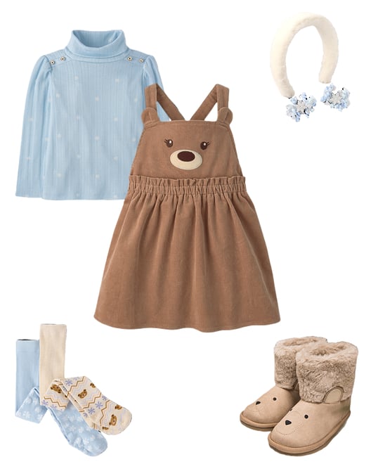 2nd bundle featuring 4 items which compliment Girls Applique Bear Corduroy Jumper