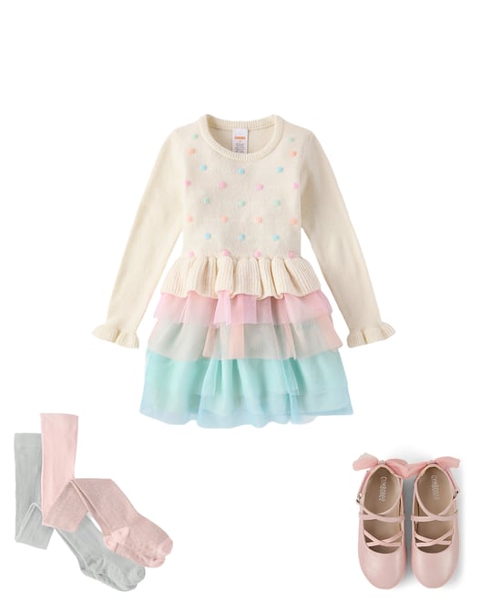 1st bundle featuring 2 items which compliment Girls Pom Pom Tiered Sweater Tutu Dress