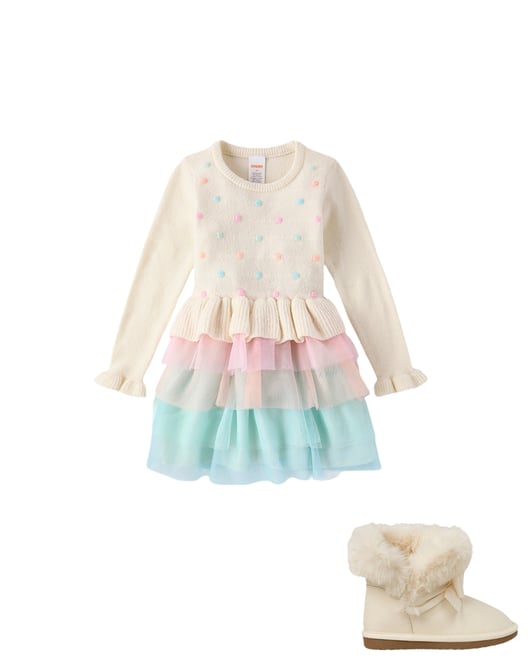 3rd bundle featuring 1 items which compliment Girls Pom Pom Tiered Sweater Tutu Dress