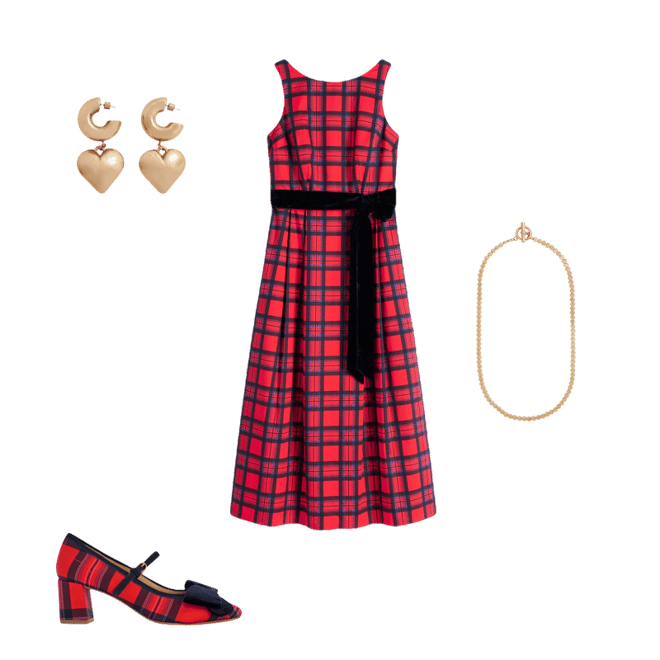 Boden Women's Scoop Back Check Dress in Red | Size 4