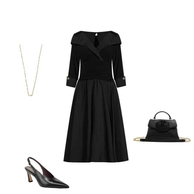 jessica howard dresses black Jessica Howard Black Mesh-Hem Knit Flared Dress – Recycled Threads main image 0