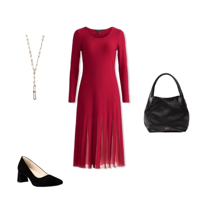 ワンピース AMERICAN SLEEVE LAYERED KNIT DRESS M ZESICA Women's Long Sleeve Sweater Dress Fall 2025 Crewneck