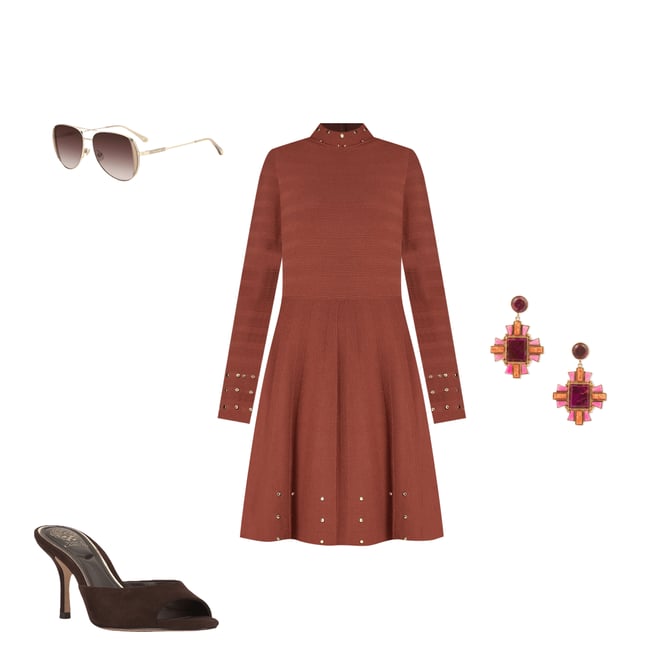 Vince Camuto Long Sleeve Mock Neck Studded Fit And Flare Dress