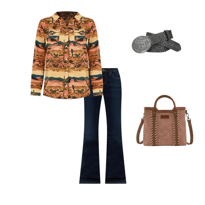 Women's Wrangler Desert Print Western Snap Top in Desert Tan