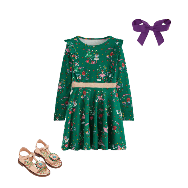 Cora Twirly Jersey Dress-Jewel Green Nutcracker | Boden UK