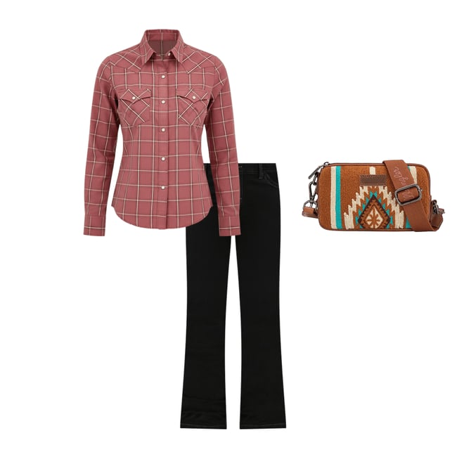 Women's Essential Long Sleeve Plaid Western Snap Top NEW Wrangler®