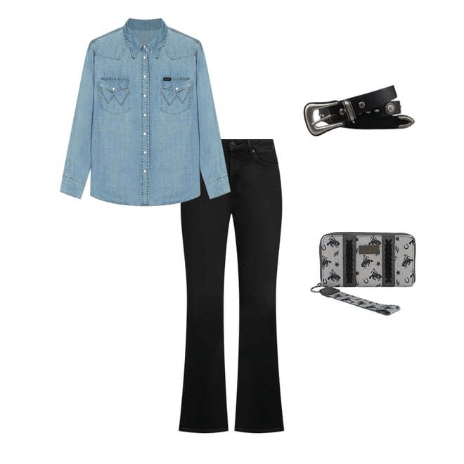 Women's Wrangler® Scalloped 3 Piece Buckle Belt in Black