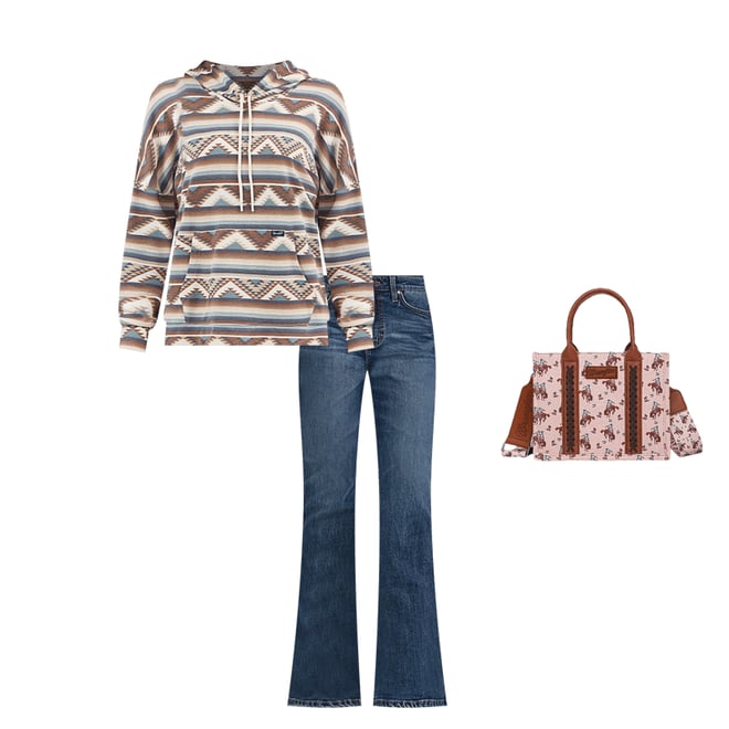 Women's Wrangler Geometric Relaxed Pullover Hoodie in Brown