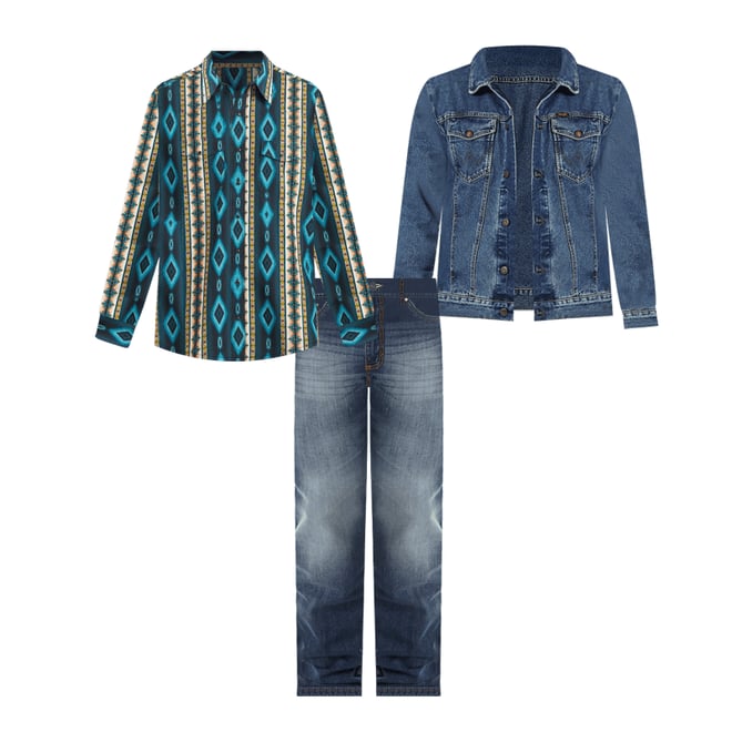 Men's Checotah® Long Sleeve Western Snap Printed Shirt in Turquoise Belt