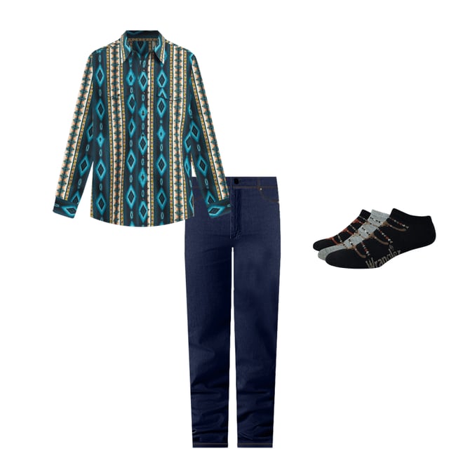 Men's Checotah® Long Sleeve Western Snap Printed Shirt in Turquoise Belt