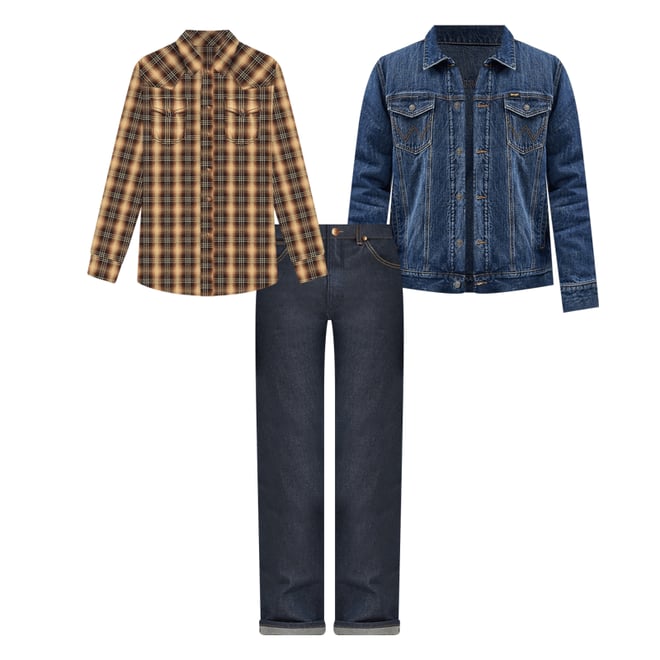 Men's Wrangler Retro® Premium Long Sleeve Western Snap Plaid Shirt in Curry Plaid