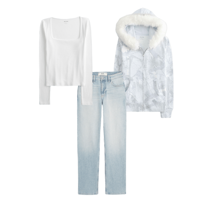 Faux Fur Trim Zip-Up Camo Hoodie