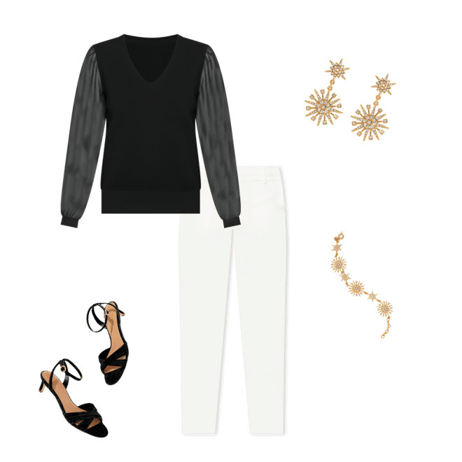 Sheer Sleeve V-Neck Pullover | Talbots