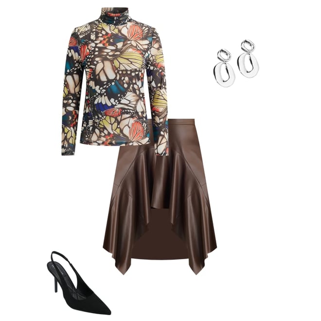 Ashley Graham Womens Plus Midi Faux Leather Asymmetrical Skirt