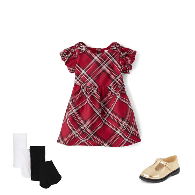 sachin and babi light blue dress Girls Mix And Match Christmas Long Sleeve Plaid Knit Skater Dress - RED main image 0