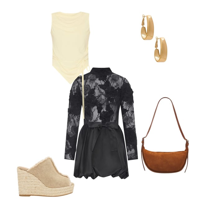 Jette Black Cocktail Dress Lace And Bubble Skirt