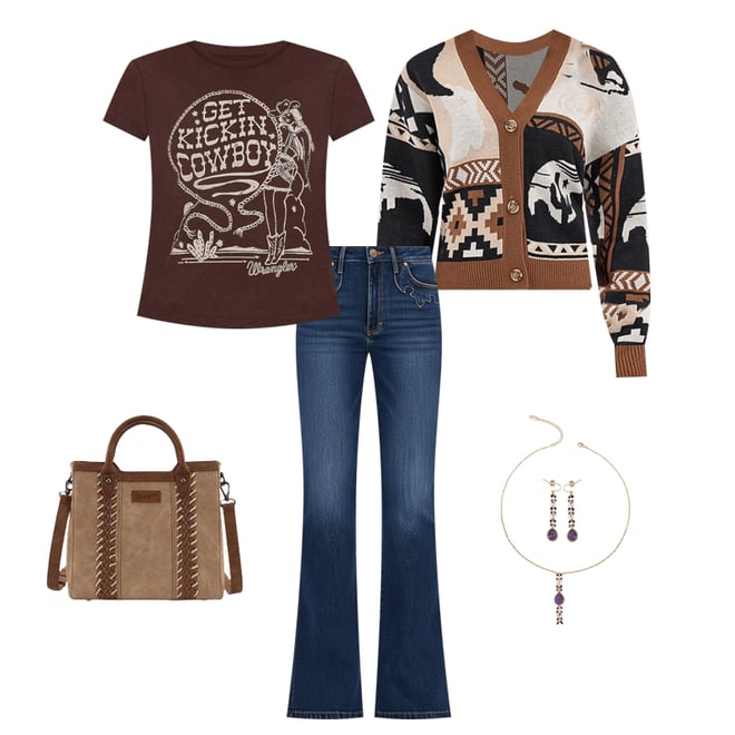 Women's Western Cropped Cardigan Sweater in Brown