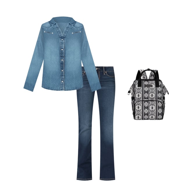 Women's Lasso Embroidered Cowboy Snap Shirt in Light Wash