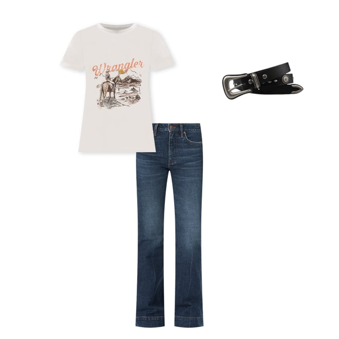 Women's Wrangler® Scalloped 3 Piece Buckle Belt in Black