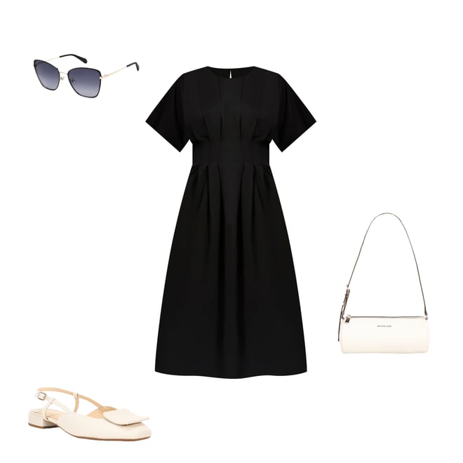 Kensie Short Sleeve Smocked Waist A-Line Midi Dress