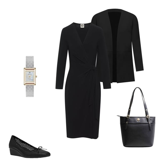 Anne Klein Black Faux Wrap Dress