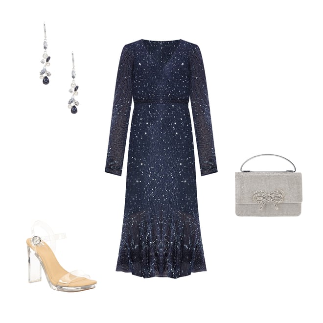 long sleeve midi dress formal Black and White Cut-Out Long Sleeve Midi Dress – Sojourn main image 0