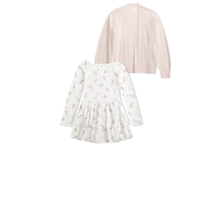 long-sleeve lace tiered mini dress