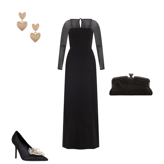 Dress the Population Maxwell Square Neck Mesh Long Sleeve Column