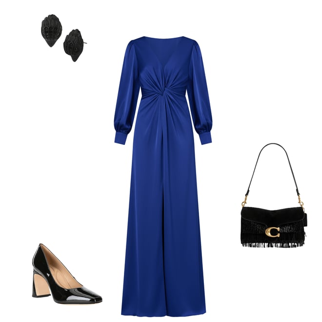 Aidan Mattox Crepe Back Satin V-Neckline Long Sleeve Front Knot