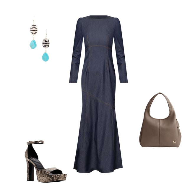 Adelyn Rae Jayne Denim Crew Neck Long Sleeve Sheath Midi Dress | Dillard's