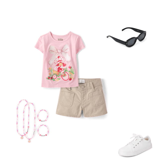 Girls Short Sleeve Strawberry Shortcake Bicycle Graphic Tee - PINK