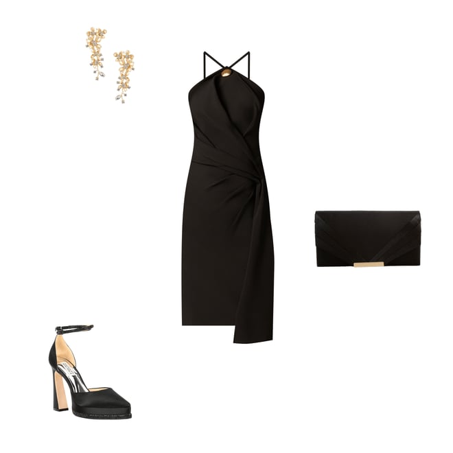 Aidan Mattox Crepe Pleated Halter Midi Dress