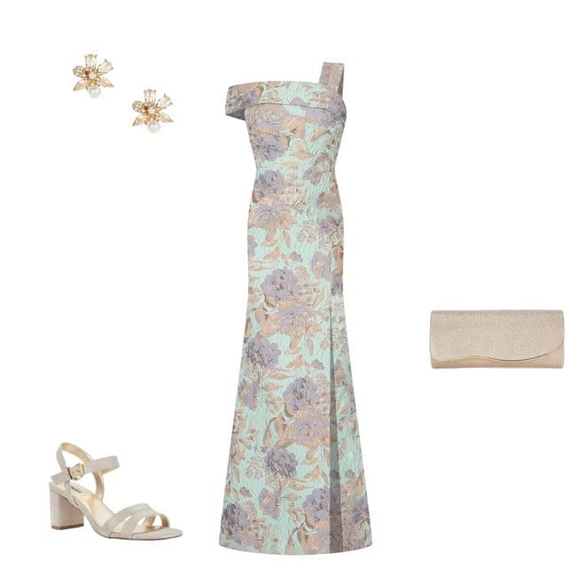 Adrianna Papell Asymmetrical Neck Side Slit Floral Jacquard Long Gown |  Dillard's