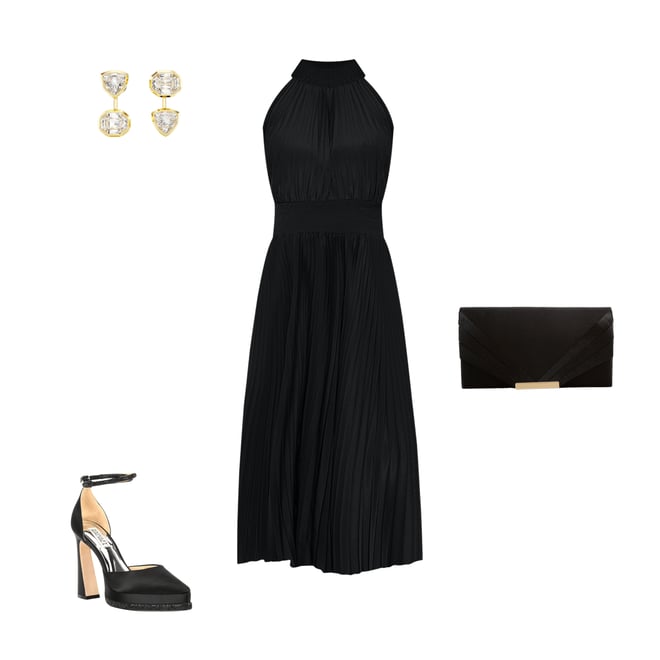 Marina Sleeveless Halter Mock Neck Smocked Pleated Crepe Chiffon A-Line  Midi Dress | Dillard's