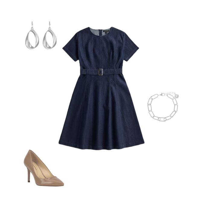Liz Claiborne Womens Plus Midi Crew Neck Short Sleeve A-Line Dress, Color:  Indigo - JCPenney