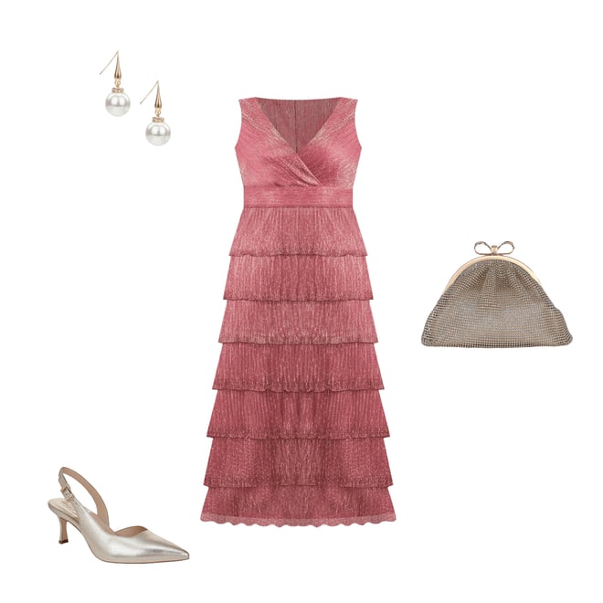 R & M Richards Plus Size Crinkled Lurex Mesh V-Neck Sleeveless Tiered Gown  | Dillard's