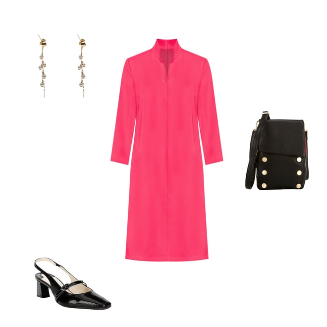 Caroline Rose Taylor Crepe Split Mandarin Collar 3/4 Sleeve A-Line Dress |  Dillard's